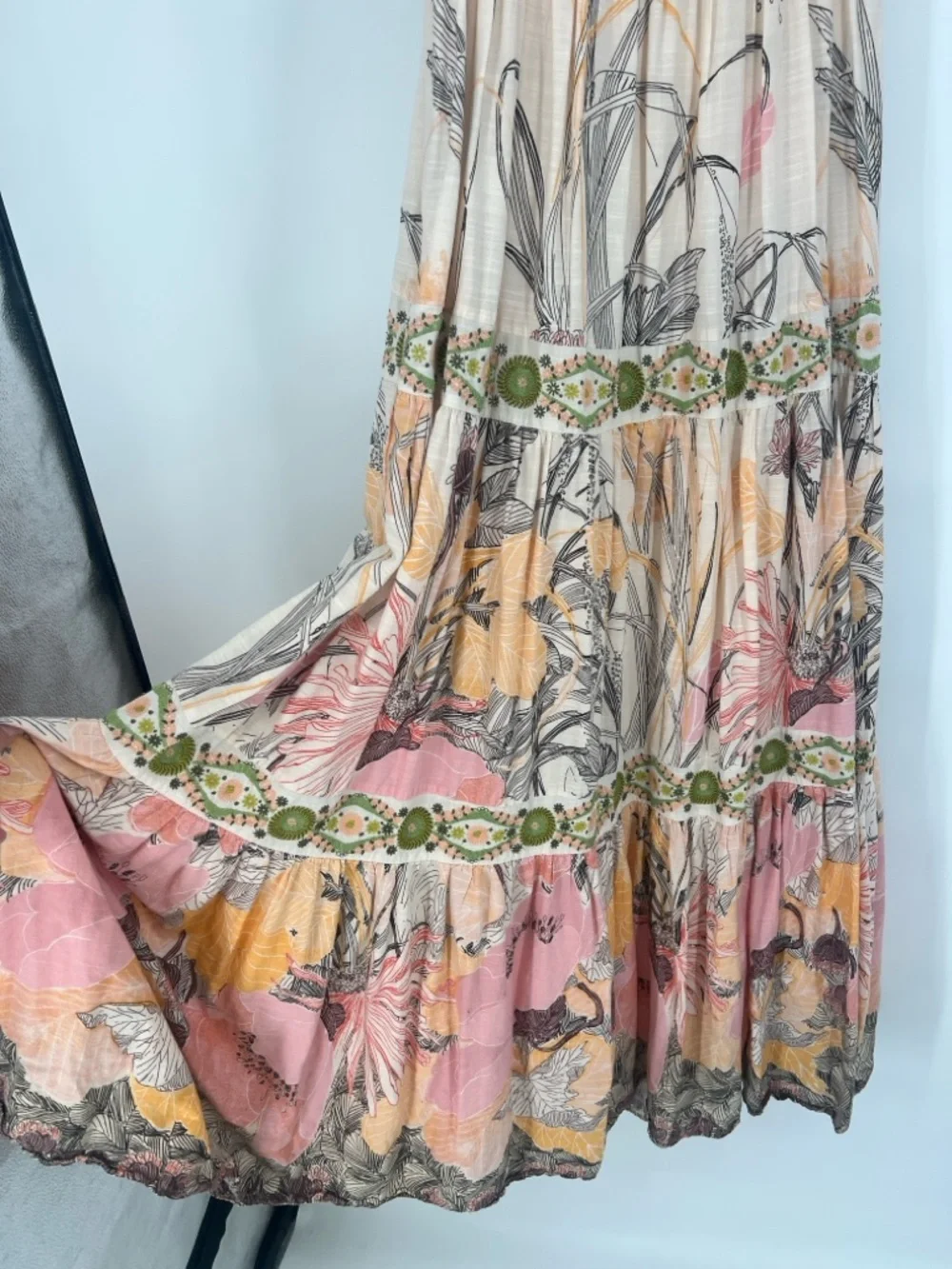 Anthropologie Embroidered Square Neck Tie Back Floral Boho Colorful Maxi Dress M - Picture 5 of 14